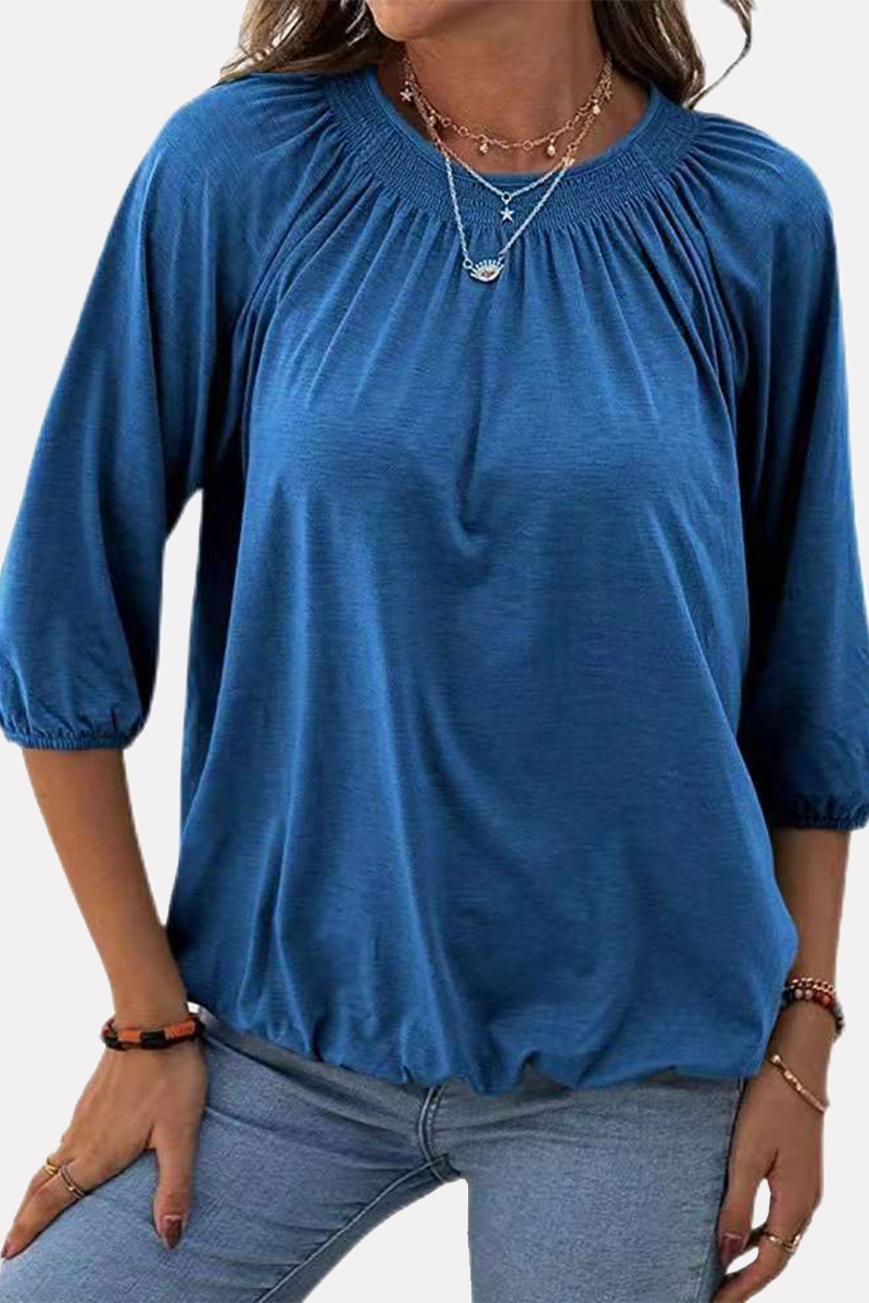 Stilla | Ensfarvede Lette T-shirts Med Rund, Plisseret, Slidsede Udsnit