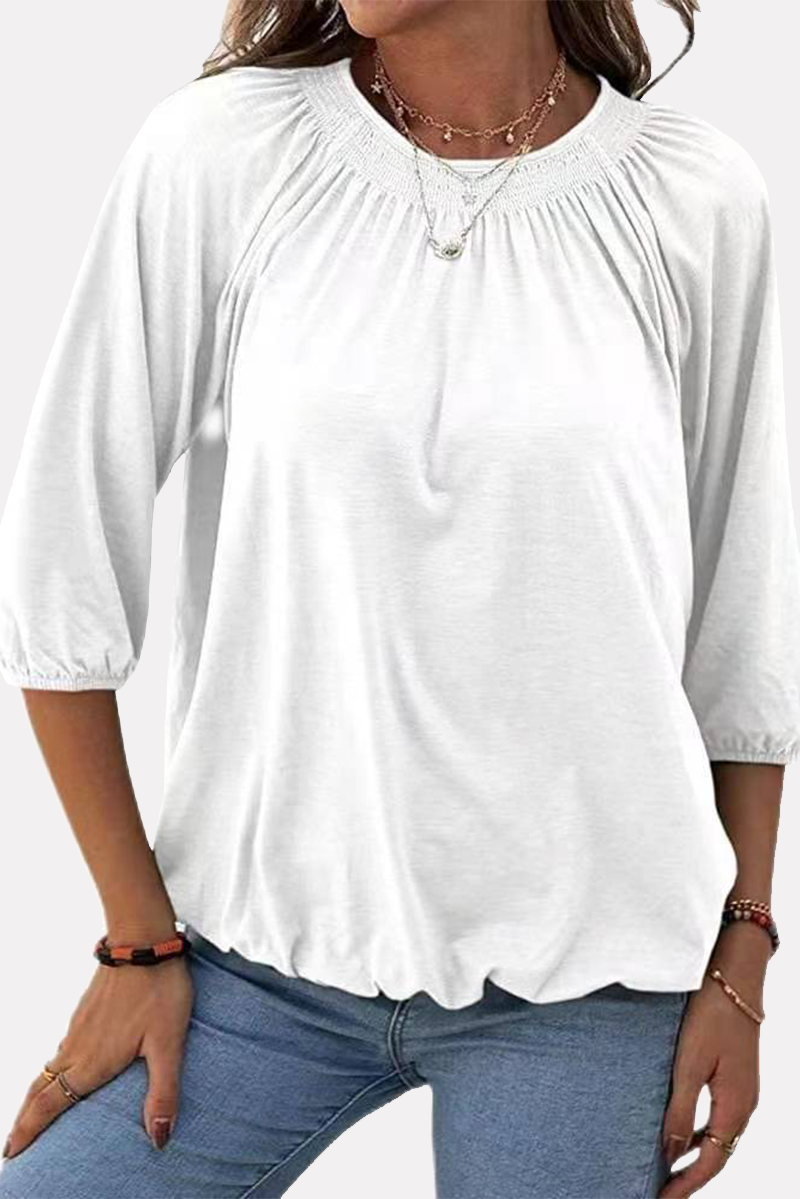 Stilla | Ensfarvede Lette T-shirts Med Rund, Plisseret, Slidsede Udsnit