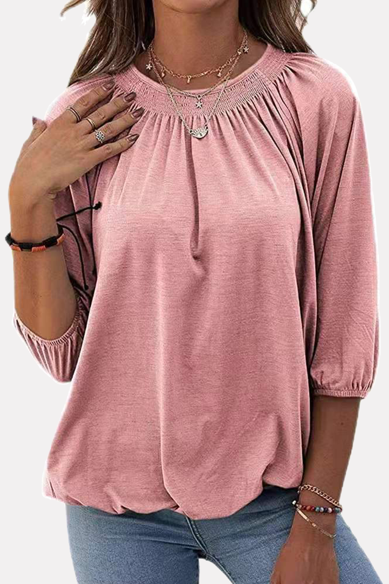 Stilla | Ensfarvede Lette T-shirts Med Rund, Plisseret, Slidsede Udsnit