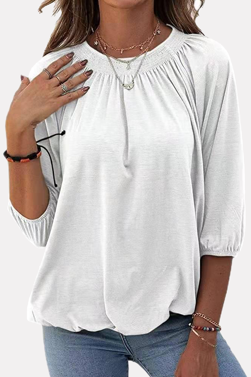 Stilla | Ensfarvede Lette T-shirts Med Rund, Plisseret, Slidsede Udsnit