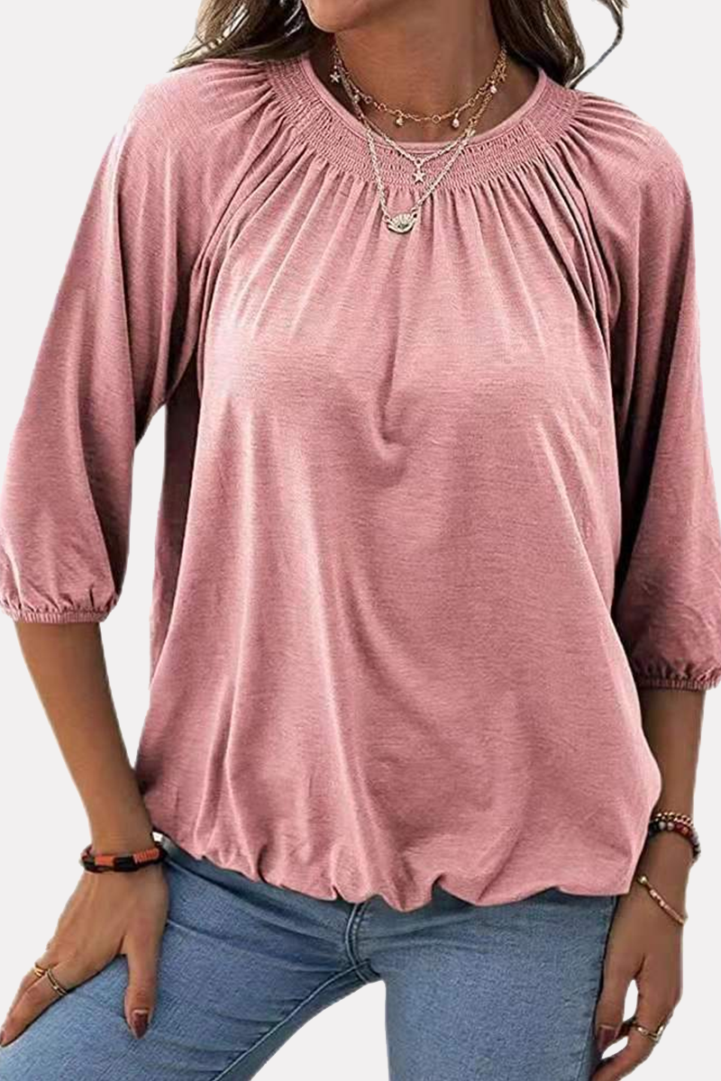 Stilla | Ensfarvede Lette T-shirts Med Rund, Plisseret, Slidsede Udsnit