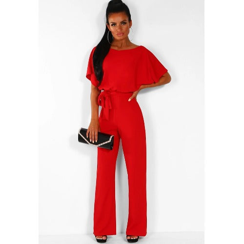 Dame bredbenet jumpsuit med stilfuld bindebælte Stilla