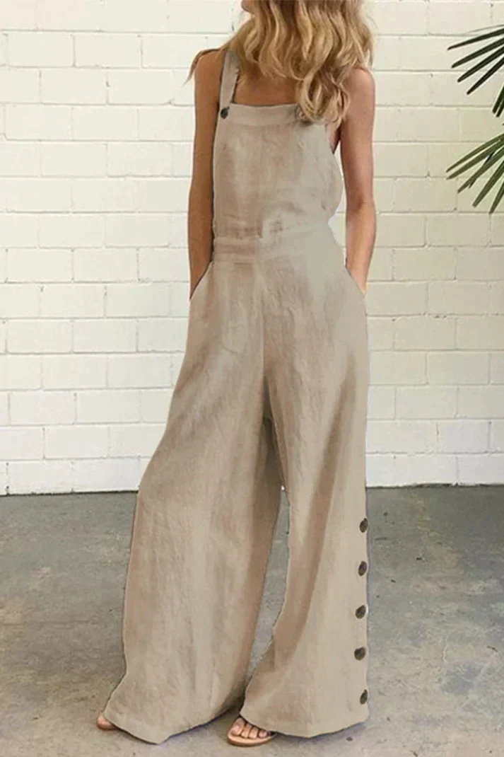 Stilla | Almindelig Jumpsuit Med Firkantet Krave Og Solidt Spænde