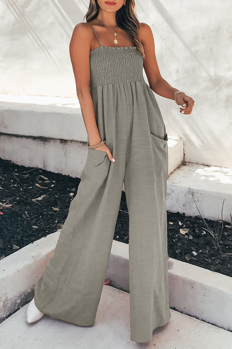 Stilla | Fashion Living Solid Lommer Spaghetti Stropper Løse Jumpsuits