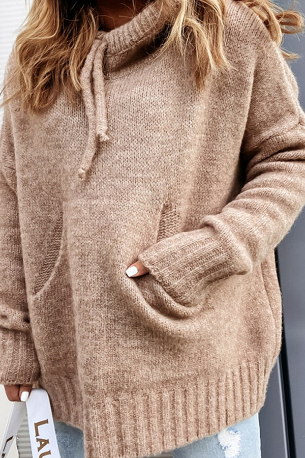 Stilla | Casual Ensfarvede Toppe Med Snoretræk, Lommer og Hætte