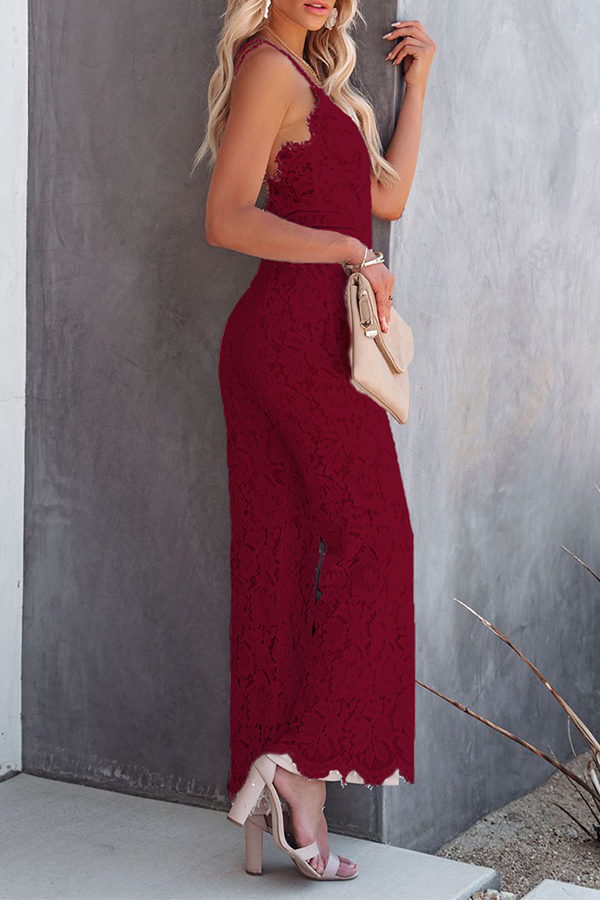 Stilla | Fashion Street Solid Split Joint Backless V-hals Lige Jumpsuits
