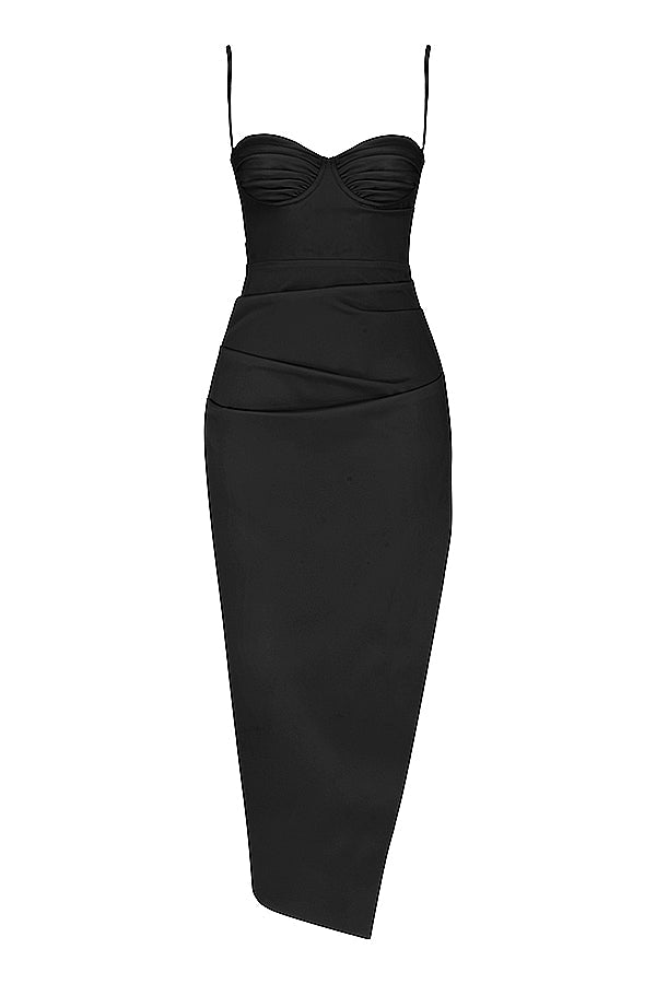 Stilla | Midikjole Med Satin Plisseret Korset