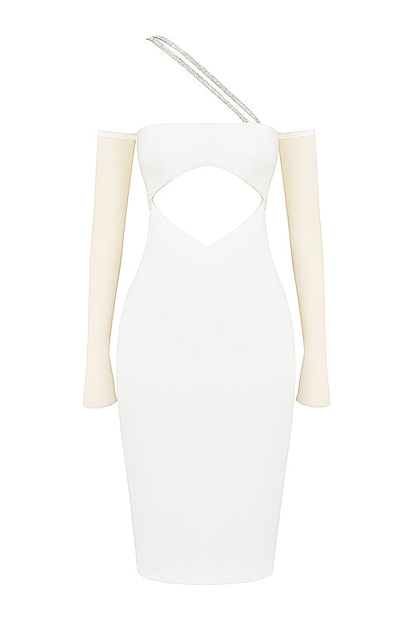 Stilla | Ivory Satin Midikjole Med Udskæring