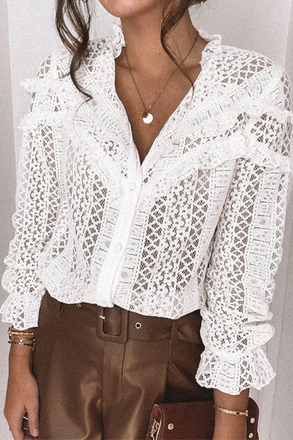 Stilla | Mode Elegant Patchwork Blonde Hule Udkast Bælte Snøring Kanten Krave Toppe