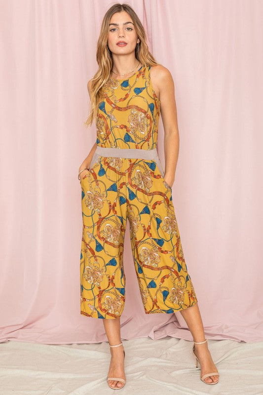 Stilla | Kædestens Frynse Print Kort Jumpsuit