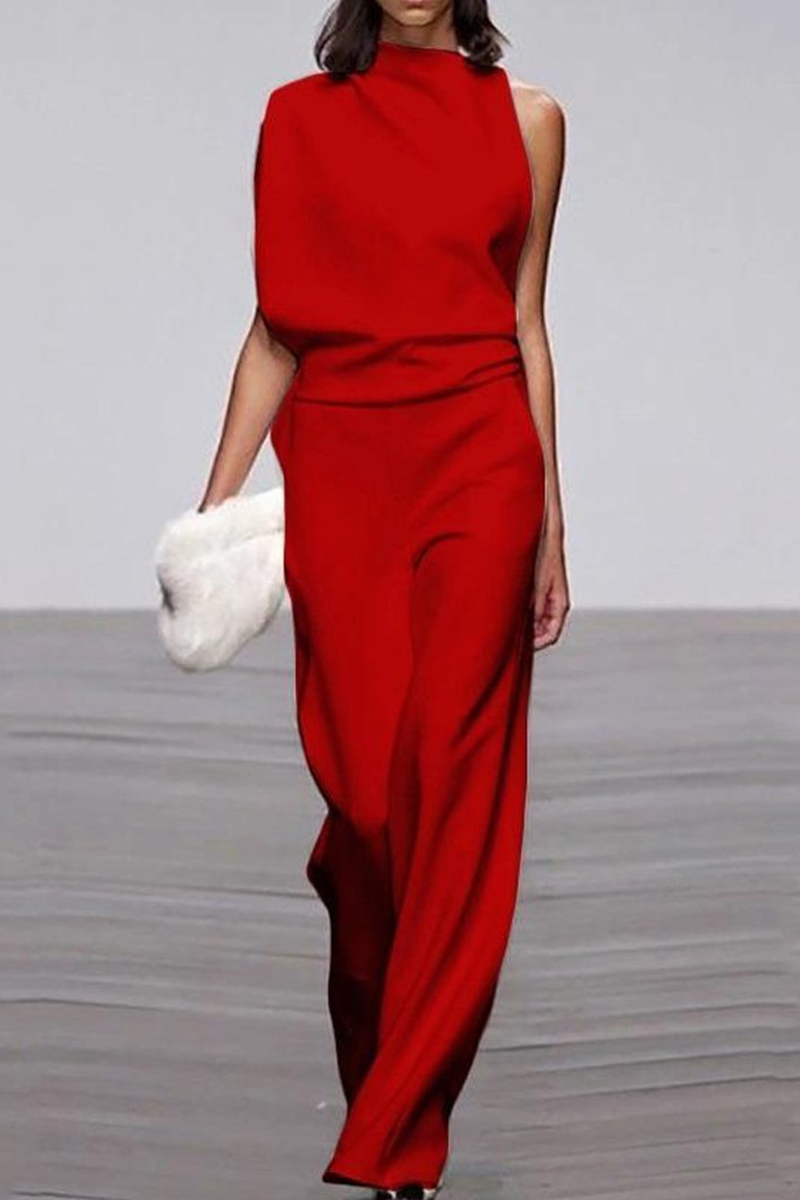 Stilla | Afslappet Solid Patchwork Halv A-turtleneck Boot Cut Jumpsuits