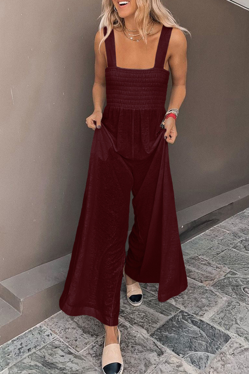 Stilla | Afslappet Solid Split Joint Square Collar Straight Jumpsuits