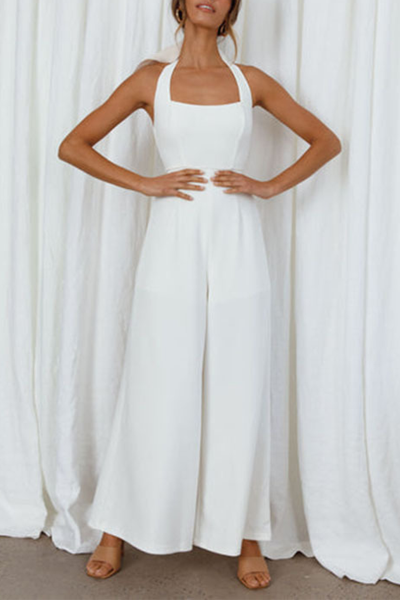Stilla | Afslappet Solid Split Joint Halterneck Løse Jumpsuits