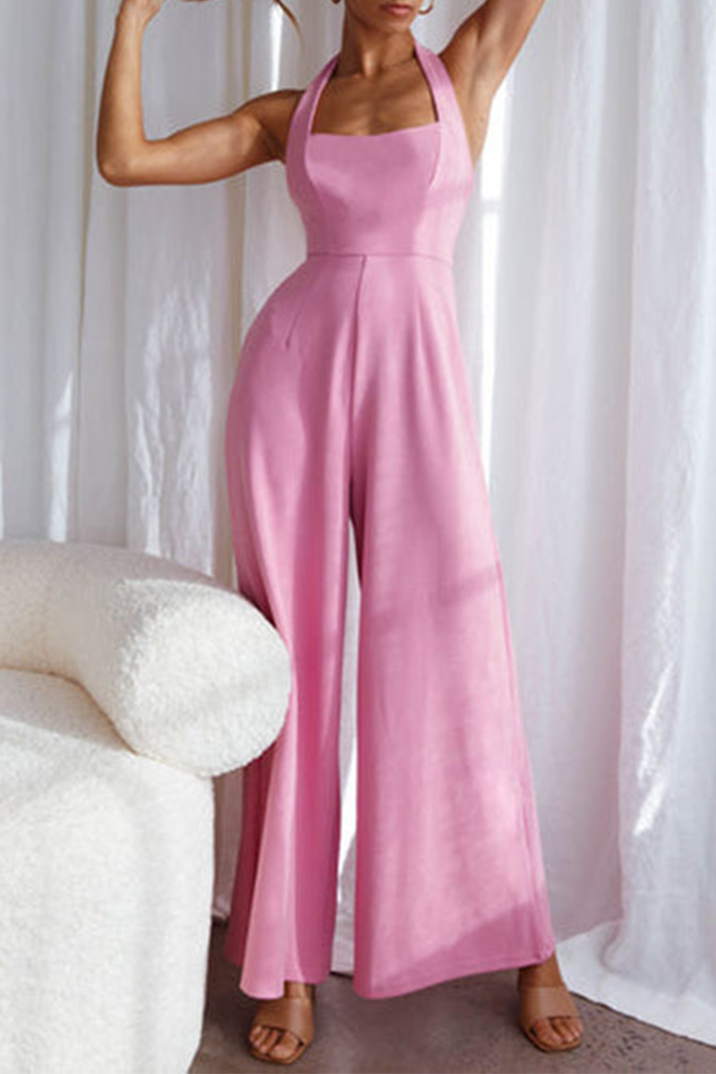 Stilla | Afslappet Solid Split Joint Halterneck Løse Jumpsuits