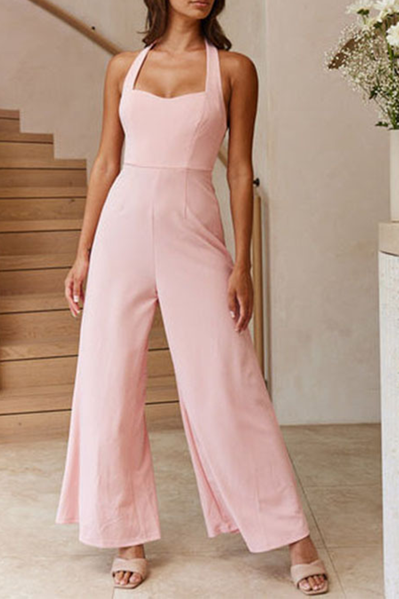 Stilla | Afslappet Solid Split Joint Halterneck Løse Jumpsuits