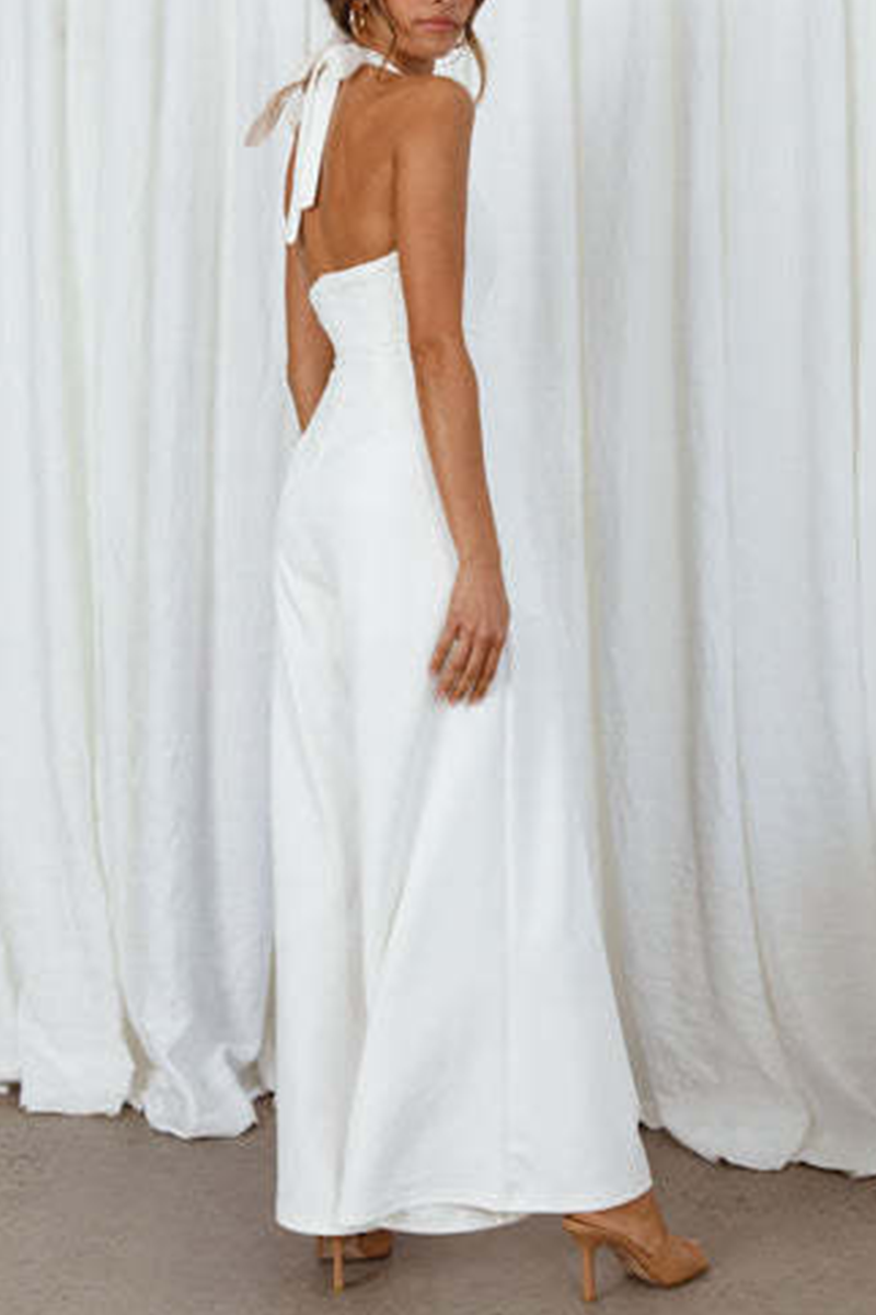 Stilla | Afslappet Solid Split Joint Halterneck Løse Jumpsuits
