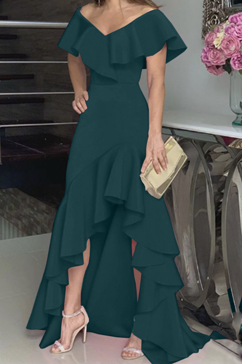 Stilla | Mode Solid Flounce Off the Shoulder Irregulær Kjole Kjoler