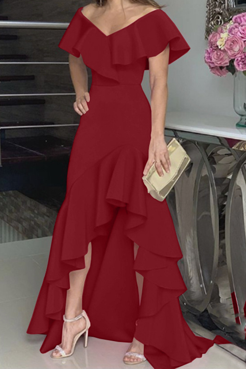 Stilla | Mode Solid Flounce Off the Shoulder Irregulær Kjole Kjoler