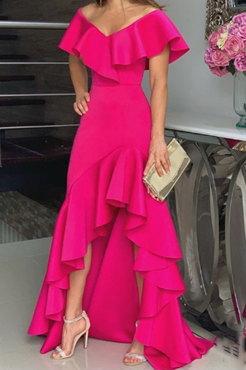 Stilla | Mode Solid Flounce Off the Shoulder Irregulær Kjole Kjoler