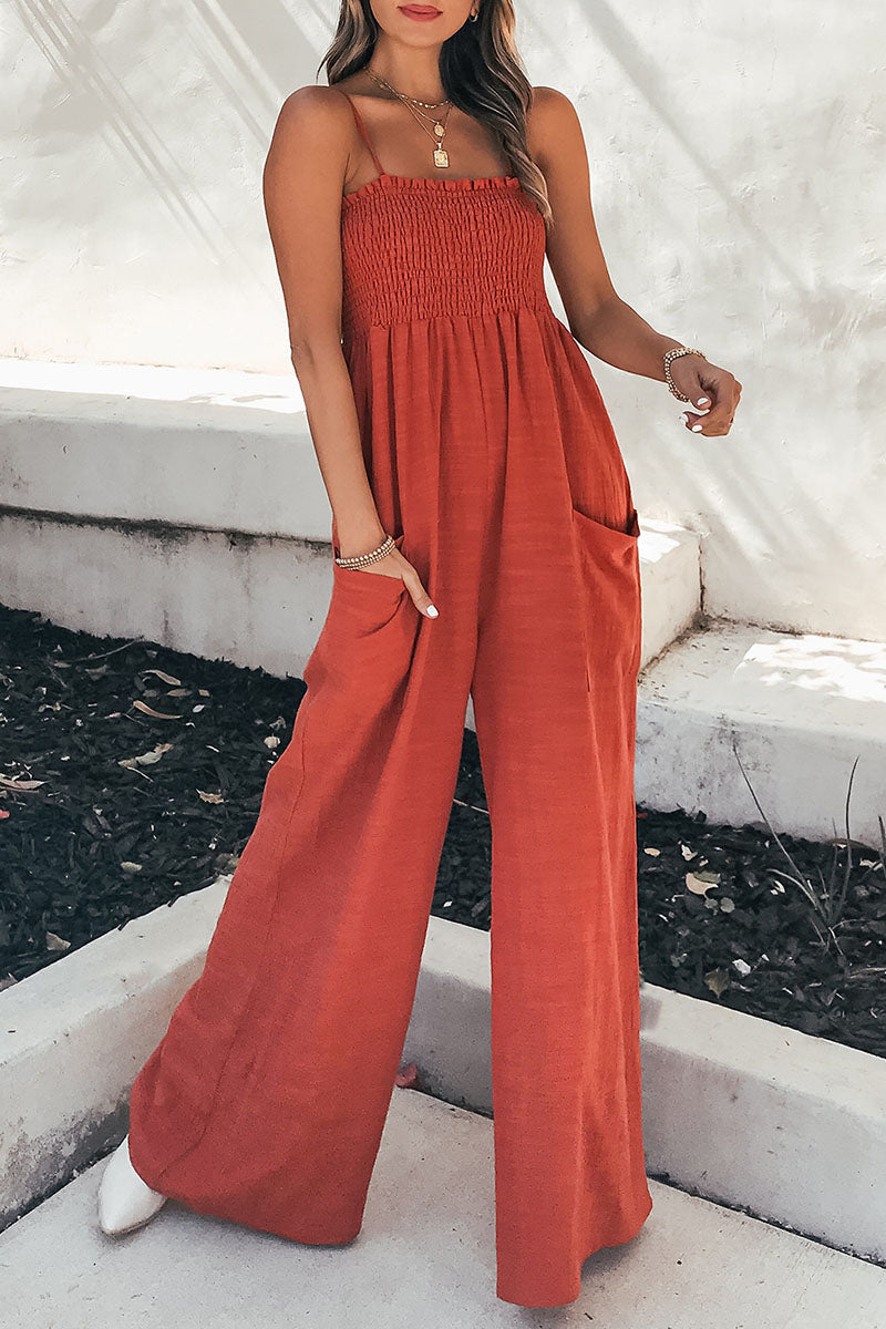 Stilla | Fashion Living Solid Lommer Spaghetti Stropper Løse Jumpsuits