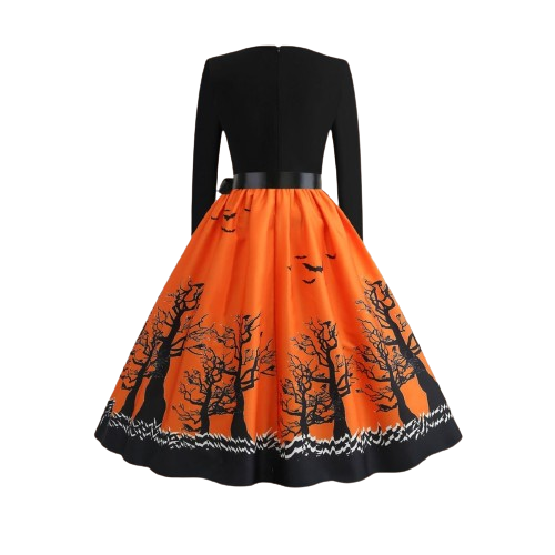 Stilla | Halloween kjole med hel nederdel og silhuet print