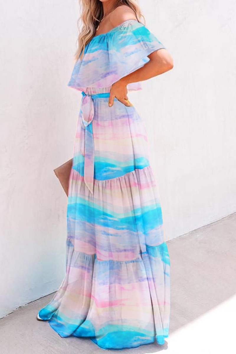 Stilla | Mode Gradual Change Flounce Off the Shoulder Kage Nederdele Kjoler