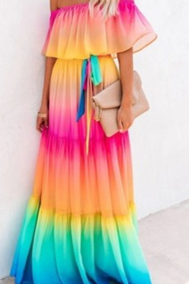 Stilla | Mode Gradual Change Flounce Off the Shoulder Kage Nederdele Kjoler