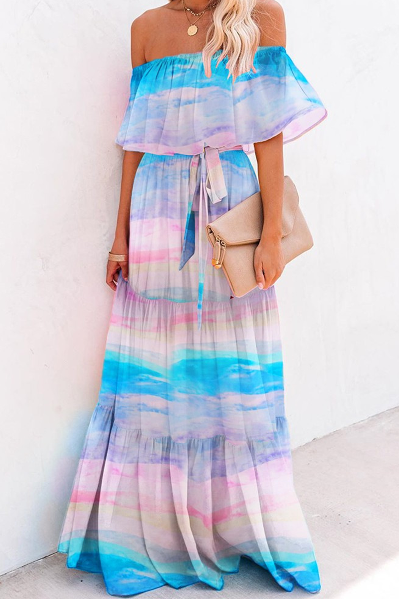 Stilla | Mode Gradual Change Flounce Off the Shoulder Kage Nederdele Kjoler
