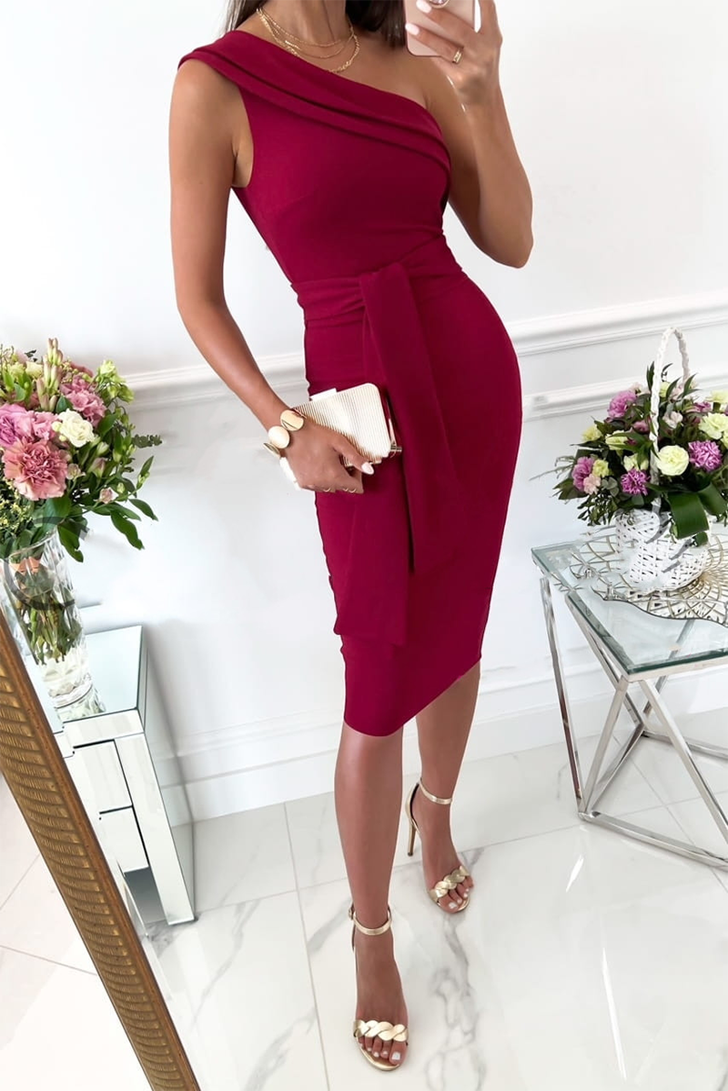Stilla | Mode Solid Bandage One Shoulder Pencil Skirt Kjoler