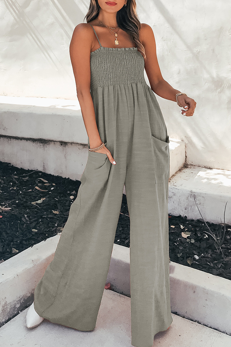 Stilla | Fashion Living Solid Lommer Spaghetti Stropper Løse Jumpsuits