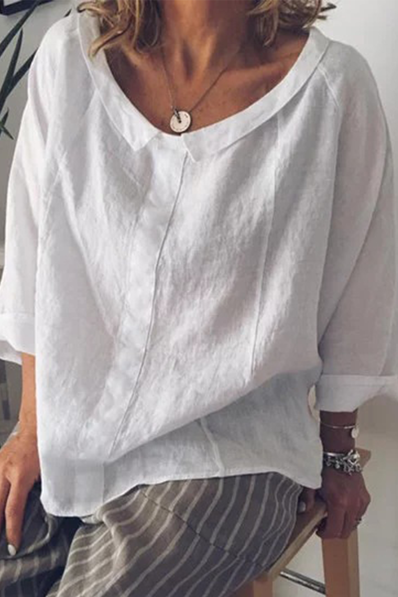 Stilla | Solid O-hals Løs Bluse