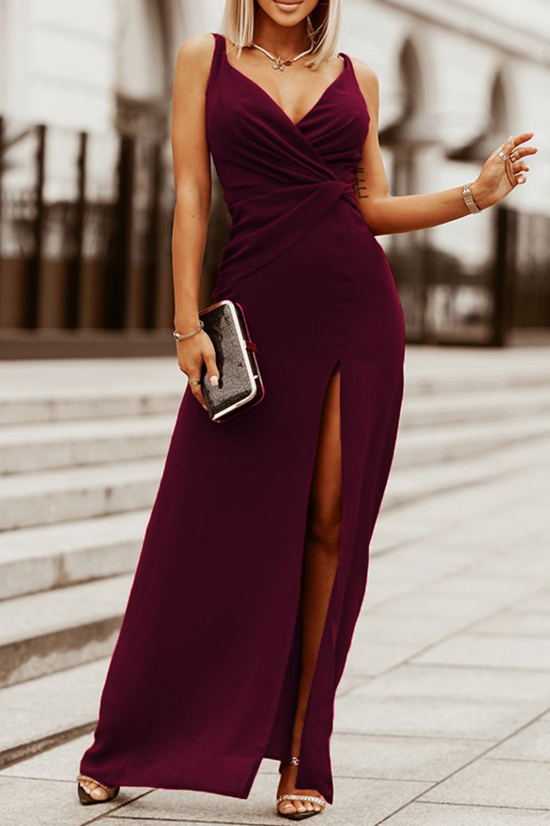 Stilla | Sexet Solid Splittet V-hals Boot Cut Jumpsuits