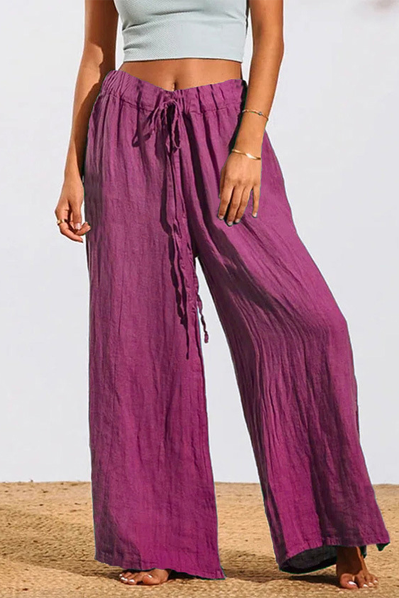 Stilla | Afslappet Solid Patchwork Loose Mid Waist Wide Leg Solid Farve Bottoms