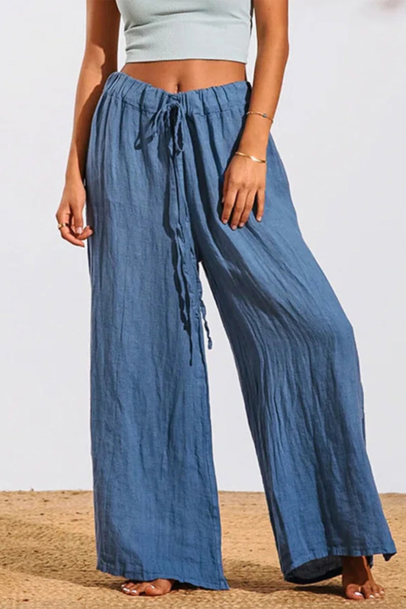 Stilla | Afslappet Solid Patchwork Loose Mid Waist Wide Leg Solid Farve Bottoms