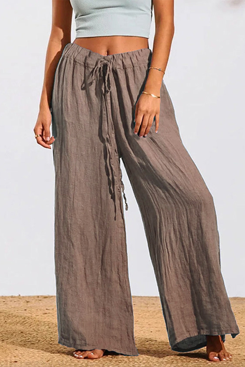 Stilla | Afslappet Solid Patchwork Loose Mid Waist Wide Leg Solid Farve Bottoms