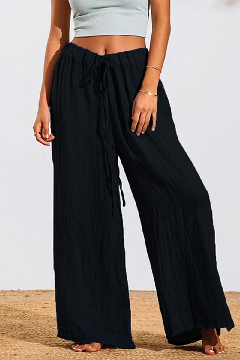 Stilla | Afslappet Solid Patchwork Loose Mid Waist Wide Leg Solid Farve Bottoms