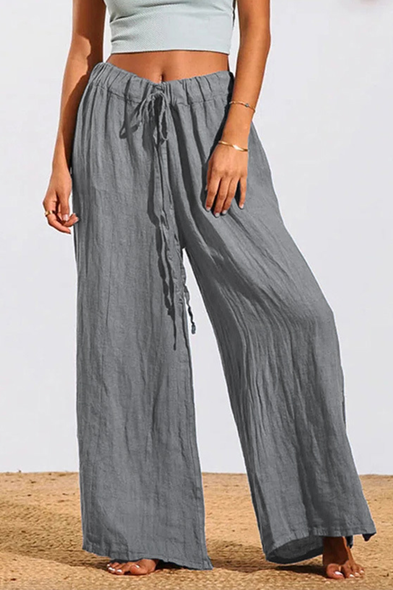 Stilla | Afslappet Solid Patchwork Loose Mid Waist Wide Leg Solid Farve Bottoms