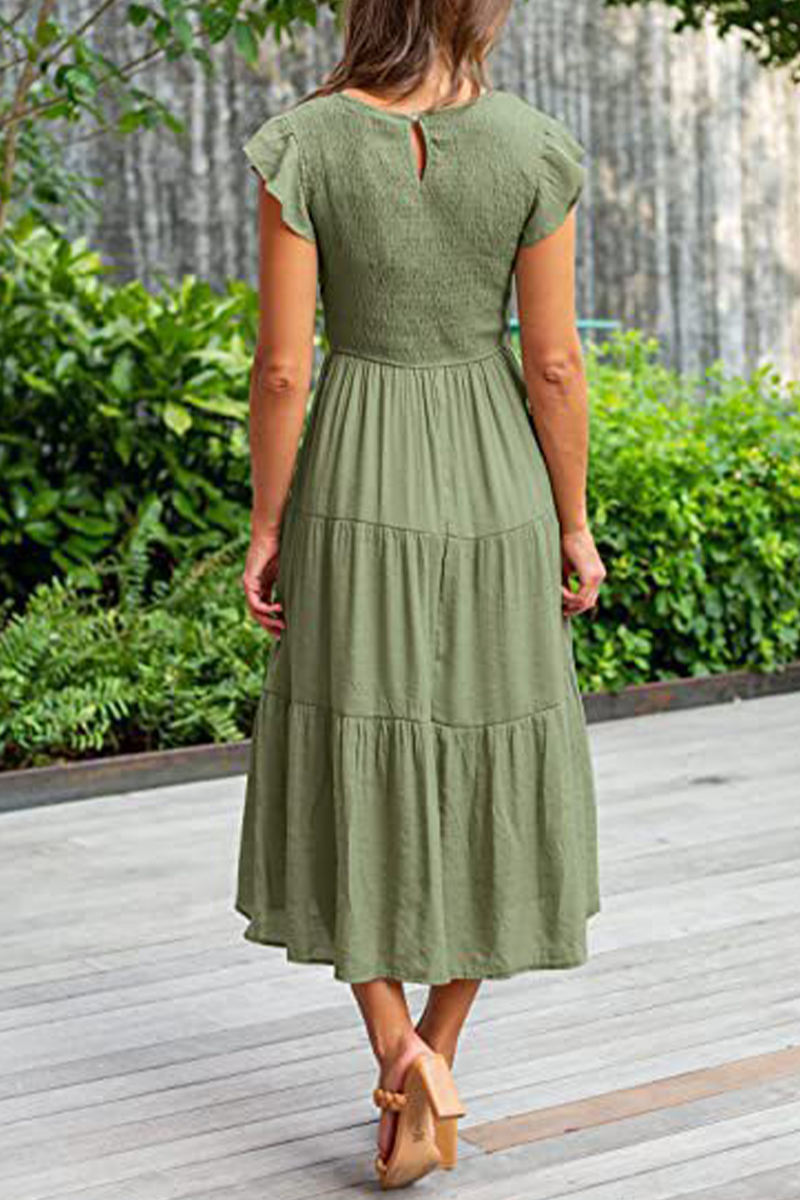 Stilla | Mode Solid Flounce O-hals Kage Nederdele Kjoler