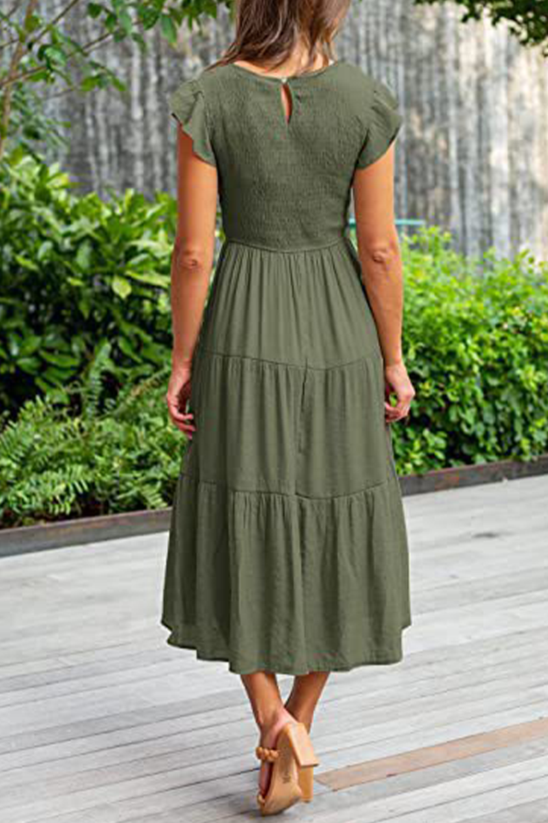 Stilla | Mode Solid Flounce O-hals Kage Nederdele Kjoler