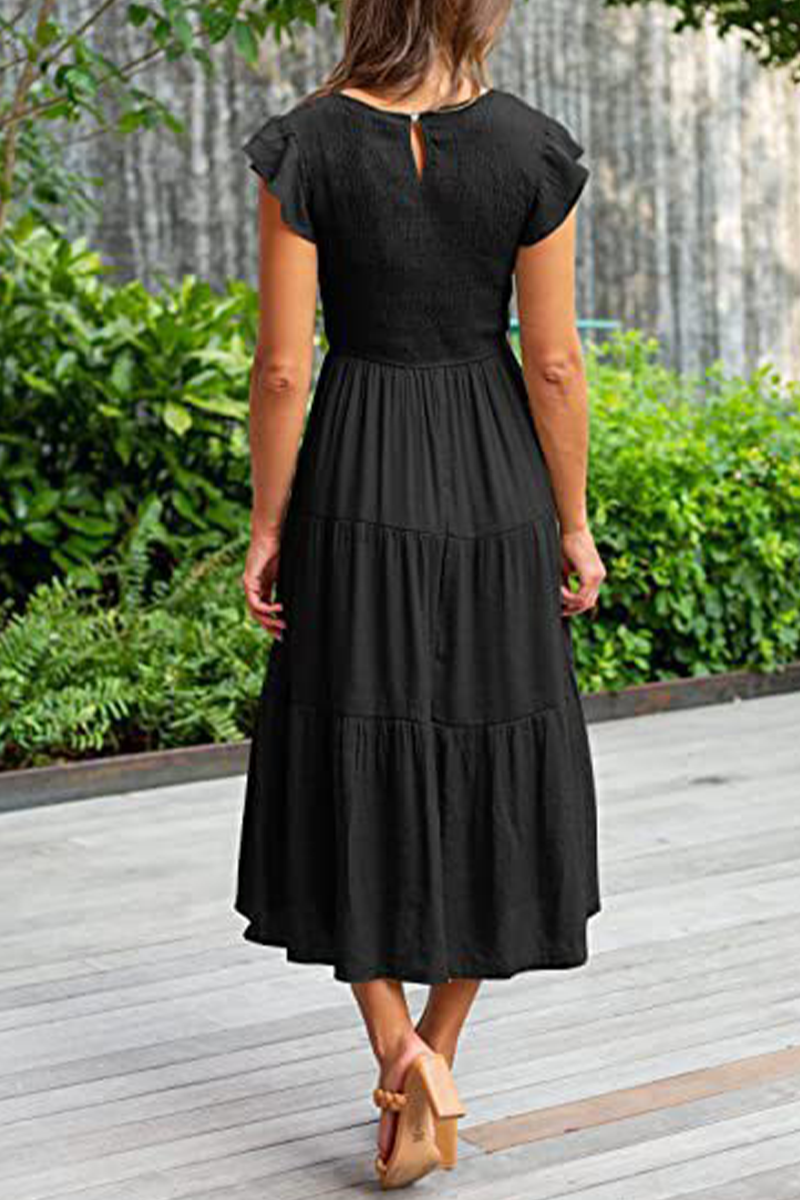 Stilla | Mode Solid Flounce O-hals Kage Nederdele Kjoler