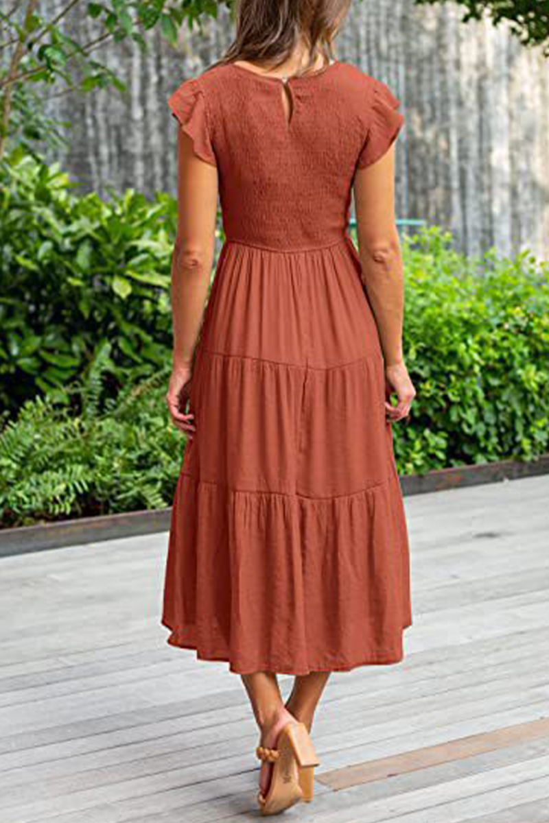 Stilla | Mode Solid Flounce O-hals Kage Nederdele Kjoler