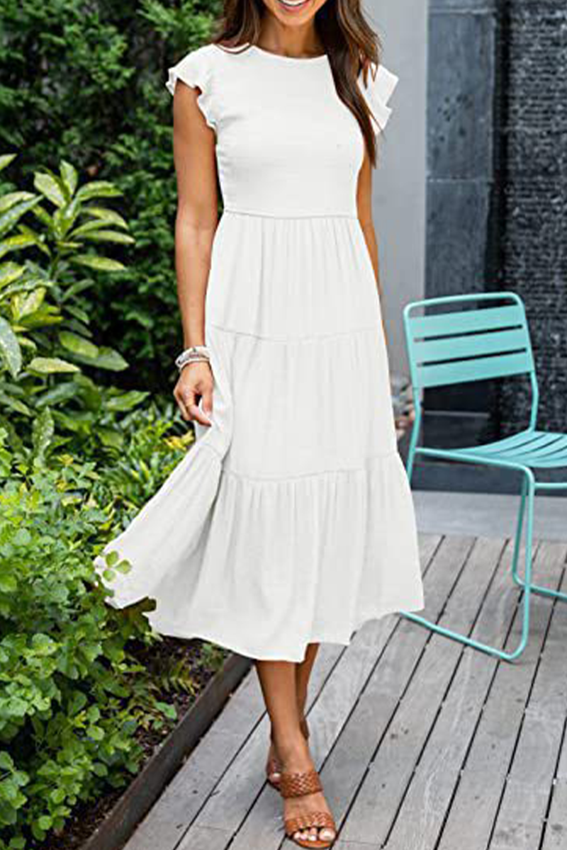 Stilla | Mode Solid Flounce O-hals Kage Nederdele Kjoler
