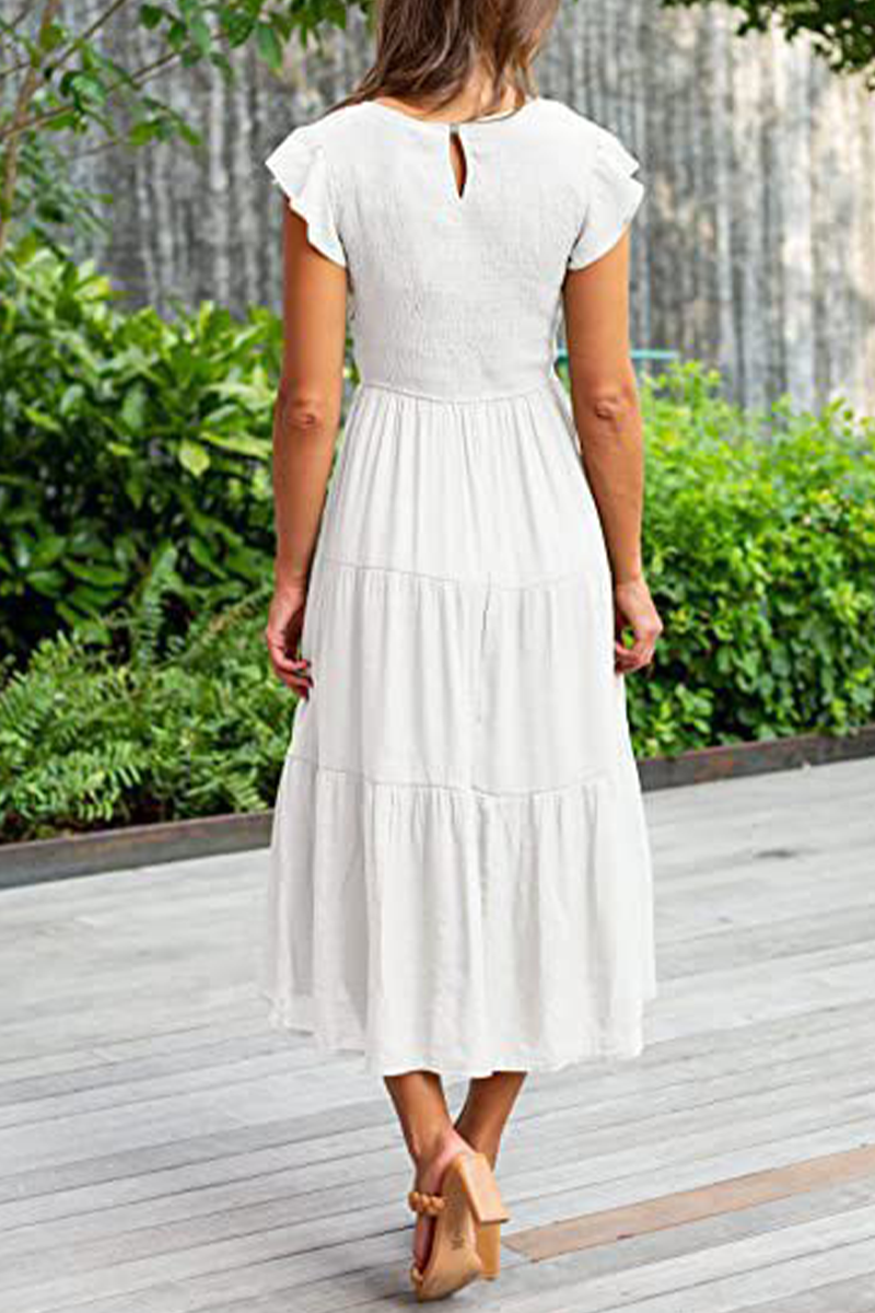 Stilla | Mode Solid Flounce O-hals Kage Nederdele Kjoler