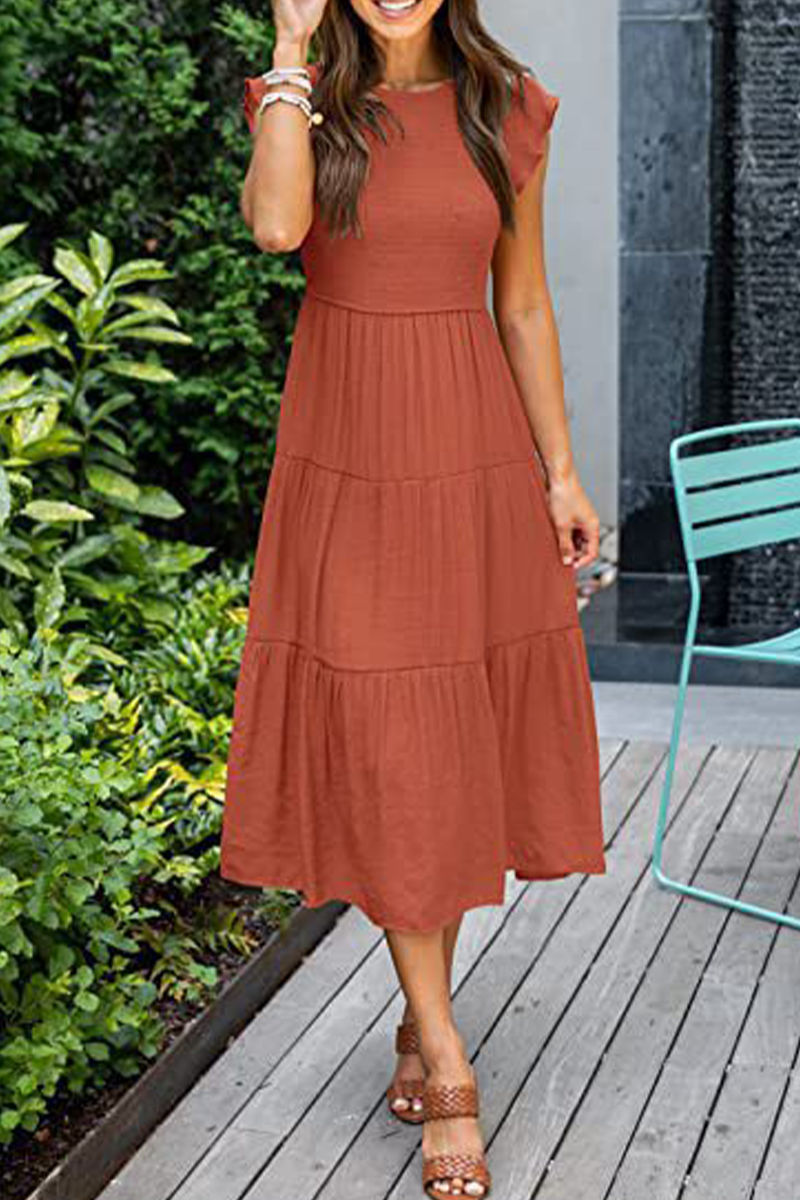 Stilla | Mode Solid Flounce O-hals Kage Nederdele Kjoler