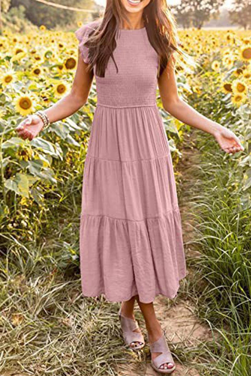 Stilla | Mode Solid Flounce O-hals Kage Nederdele Kjoler