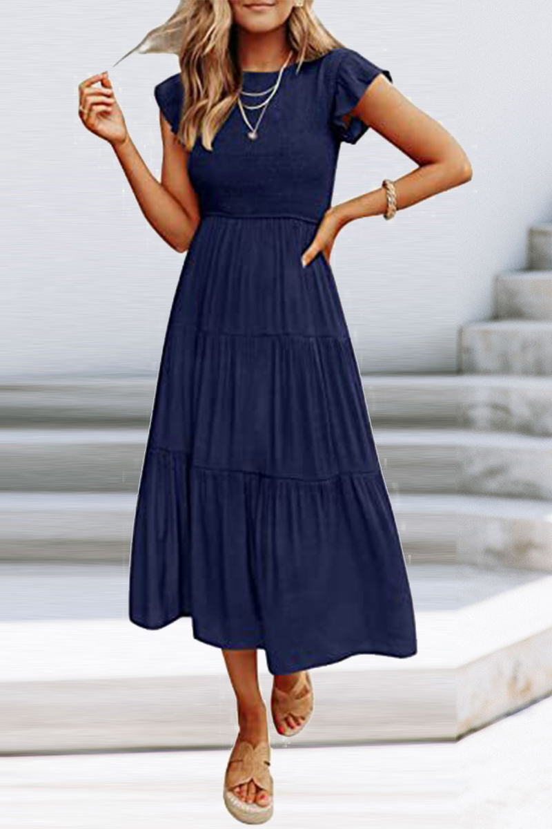 Stilla | Mode Solid Flounce O-hals Kage Nederdele Kjoler