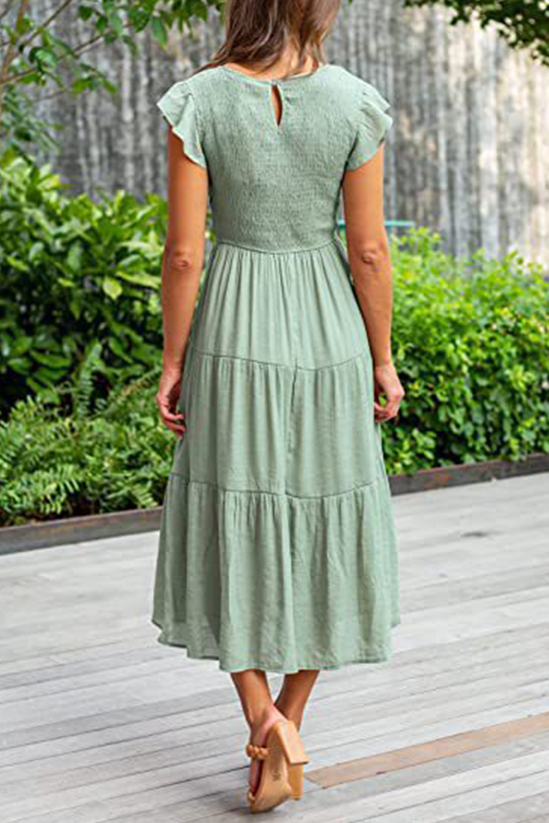 Stilla | Mode Solid Flounce O-hals Kage Nederdele Kjoler
