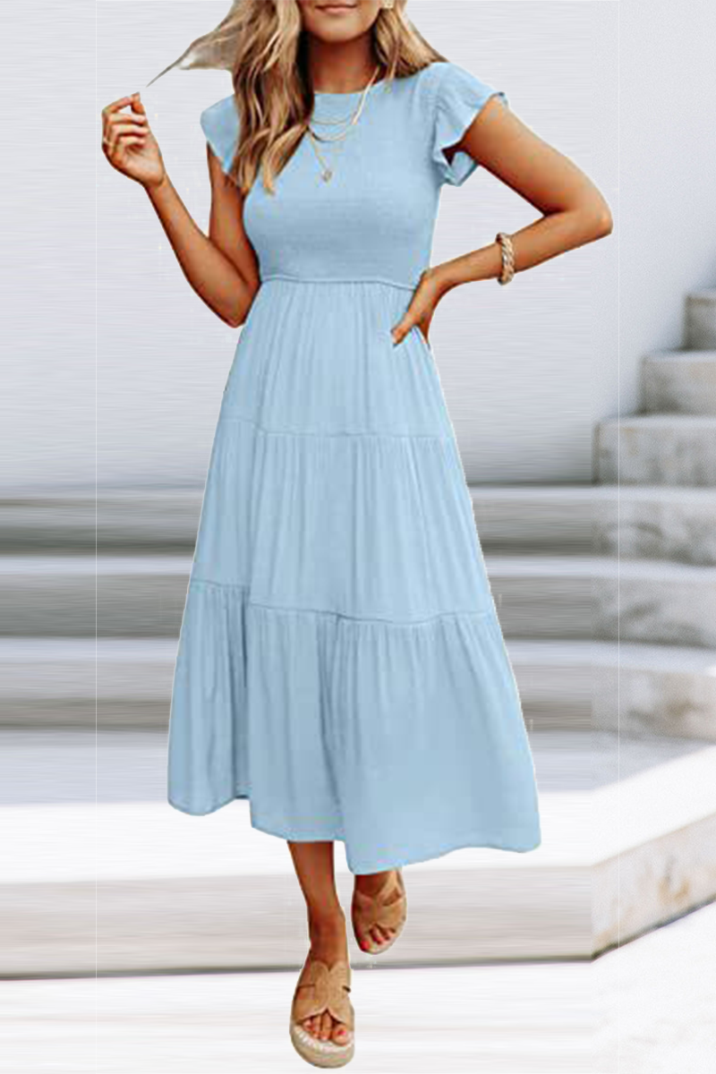 Stilla | Mode Solid Flounce O-hals Kage Nederdele Kjoler