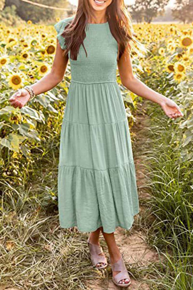 Stilla | Mode Solid Flounce O-hals Kage Nederdele Kjoler