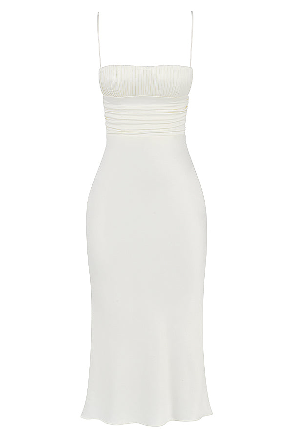 Stilla | Ivory Satin Korset Midikjole
